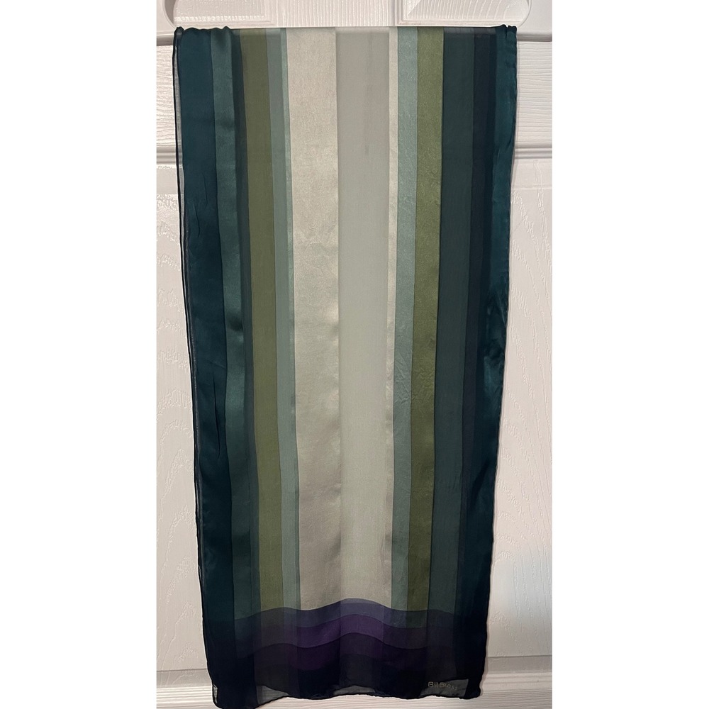 Bill Blass Silk Scarf Green Teal Purple Striped Colorblock Designer Wrap 13x54